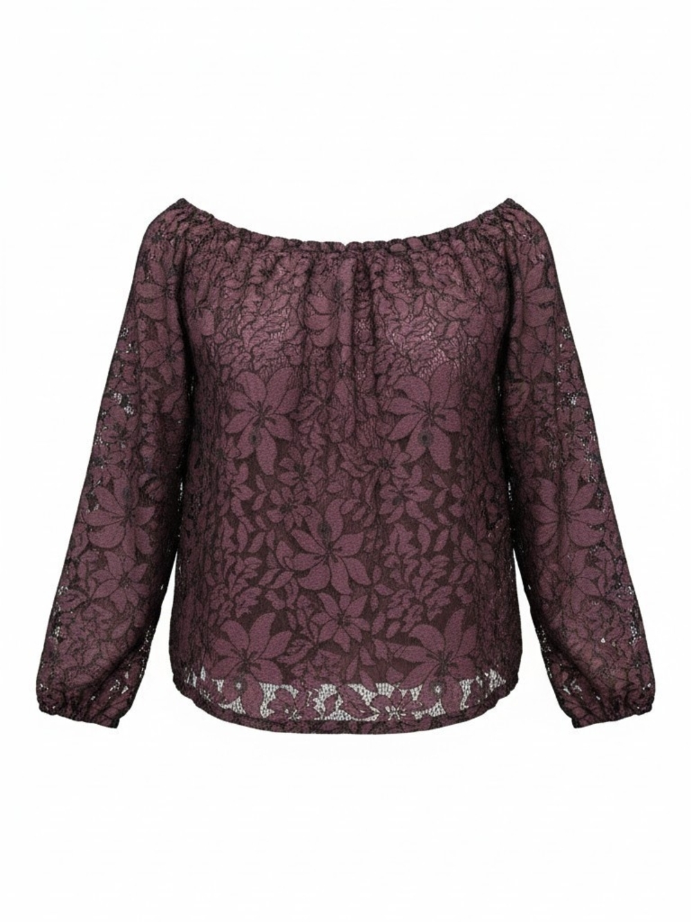 Hollister Burgundy & Black Floral Lace Cut Out Midriff Long Sleeve Top S